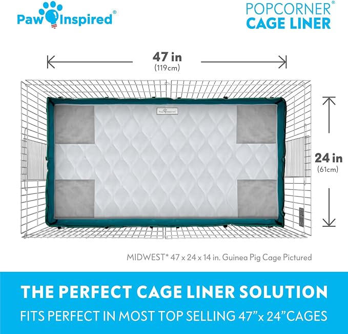 Paw Inspired PopCorner Guinea Pig Cage Liners | Washable Fleece Bedding or Pet Bed Mat for Small Animals | Super Absorbent Pee Pad with Reinforced Corners and Waterproof Bottom (Midwest, Light Gray) | Reinforced Corners, Super Absorbent Mat, Bedding, W...