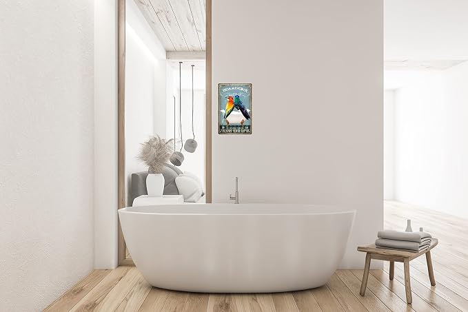 Funny Hummingbird Decor Vintage Bathroom and Bathtub Metal Tin Sign Bear Pet Lovers Gift Farm Home Bar Man Cave Retro Wall Art Poster Accessories 8x12 in