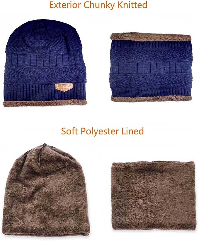 HINDAWI Winter Hat Scarf Gloves Slouchy Beanie Snow Knit Skull Cap Touch Screen Mittens Circle Scarves for Women Men