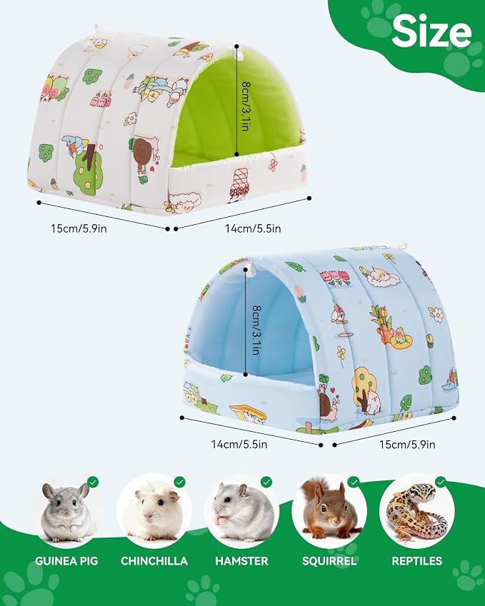 2 PCS Hamster Hideout,Washable Hamster Bed Hamster Bed Hut Hamster House, Small Animal Cage Accessories for Mouse Hedgehogs Ferrets Bearded Dragons and Rats