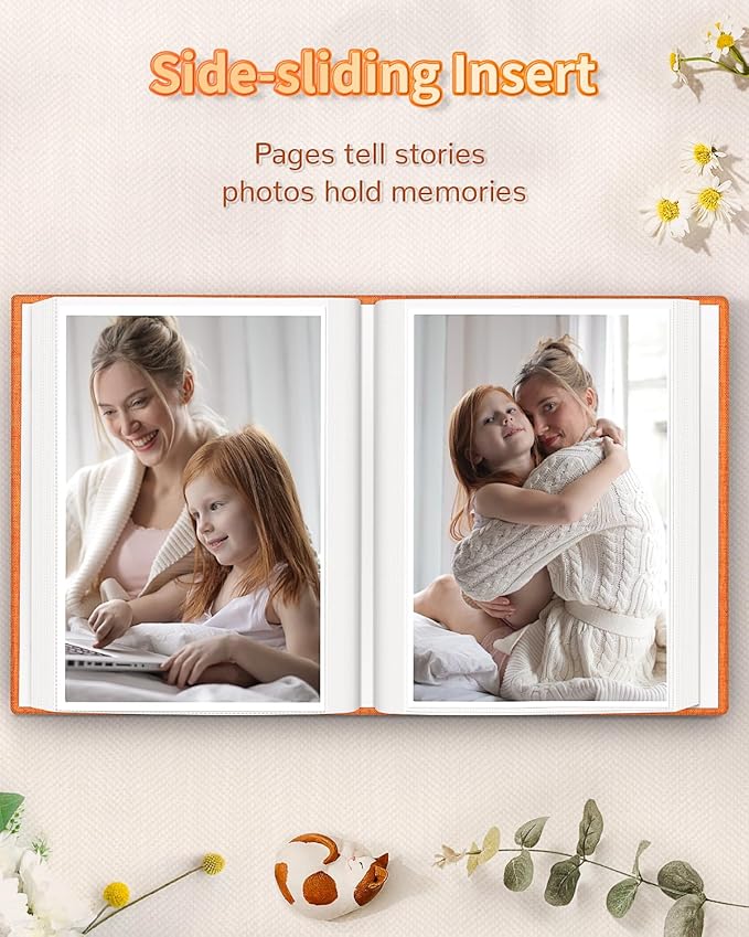 Photo Album 4x6 with 100 Pockets,Slip-in Picture Albums,Linen Cover Memory Book with Front Window,White Page Vertical Photo Book for Wedding,Family,Anniversare,Baby,Vacation