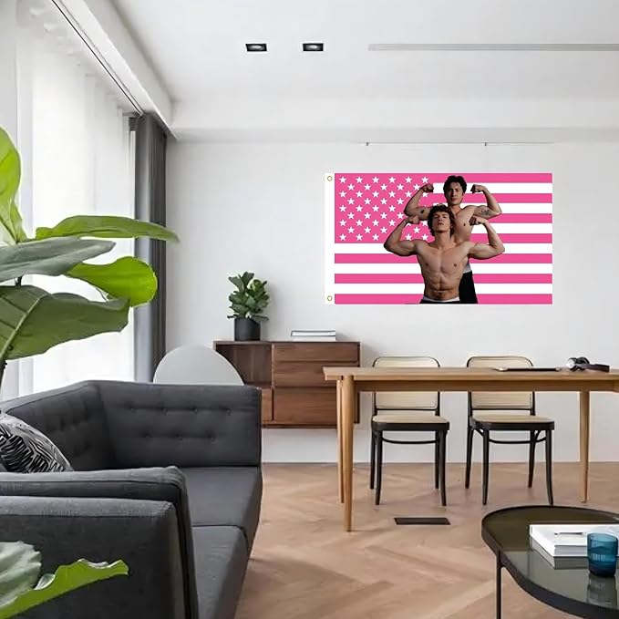 MAGJIUKE Heated Rivalry American Flag Tapestry, Pink USA Design, 3x5 Feet, Polyester with Brass Grommets, Barton Wall Decor for Bedroom
