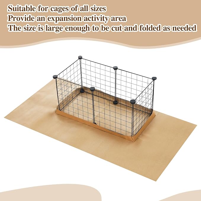 AmazingSpark 12 Pcs 49.2" x 25.6" Disposable Guinea Pig Cage Liners 4 x 2 ft Cage Disposable Bottom Waterproof Kraft Paper Liner Bag for Guinea Pigs Bedding Small Animal Pet Supplies