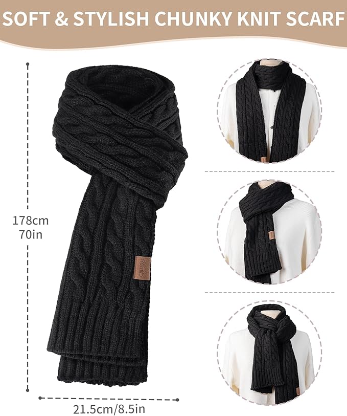 Remifa Winter Hat Scarf Gloves Set for Women, 3 PCS Beanie Hat Touchscreen Glove Long Neck Kint Scarf Valentines Gifts