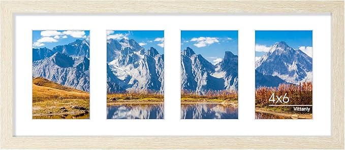 Vittanly 8x20 Collage Picture Frame, Displays 4Pcs 4x6 Pictures with Mat or 1Pcs 8x20 without Mat, Picture Frames Collage Wall Decor for Horizontal or Vertical Display, Cornsilk, 1 Pack