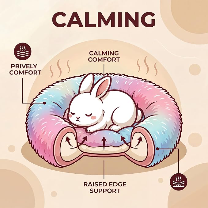 Guinea Pig Bed for Small Animal for Dwarf Rabbits/Hamster/Hedgehog/Ferrets | 11.8 Inch Small Animal Beds Washable，Hideout Soft & Comfortable Donut Bed,Rainbow