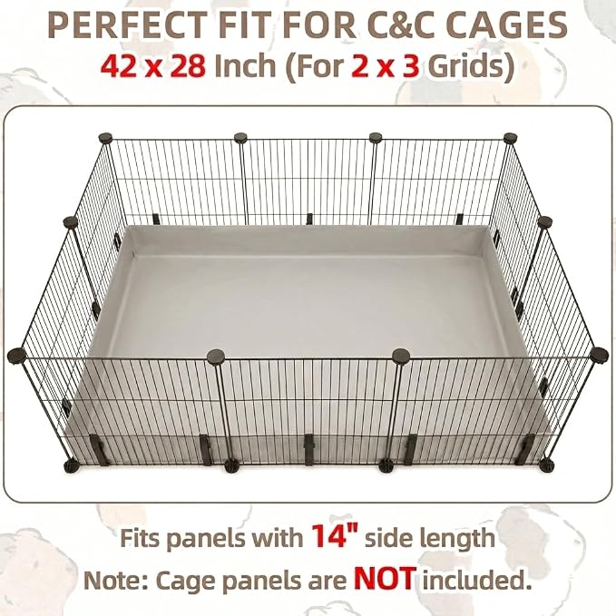Guinea Pig Cage Liner, 42"x28" Bottom Tarp for 2x3 C&C | Washable 600D Oxford Fabric, Waterproof Base, 4" Raised Sides, Heavy Duty Playpen Mat for Rabbits, Small Animals