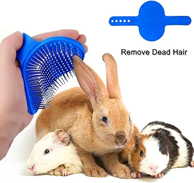Patelai 4 Pieces Bunny Grooming Kit Rabbit Nail Clipper Rabbit Brush Hair Remover Shampoo Brush with Adjustable Ring Handle for Rabbits Guinea Pig Hamsters Puppy Kitten Hamster Ferret(Blue)