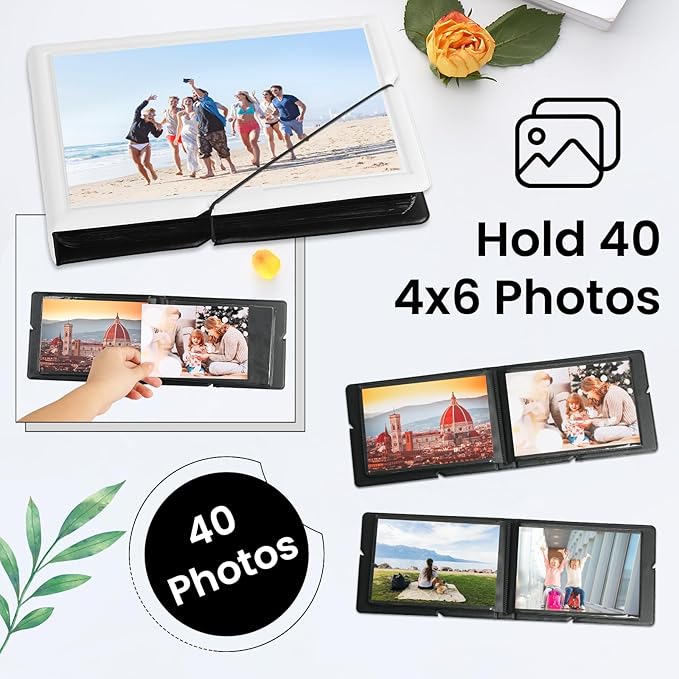 Lifting Small Photo Album 4x6 Holds 40 Photos with Customizable Cover，Mini Leather Picture Album Book for Wedding，Family，Baby Memories (White)