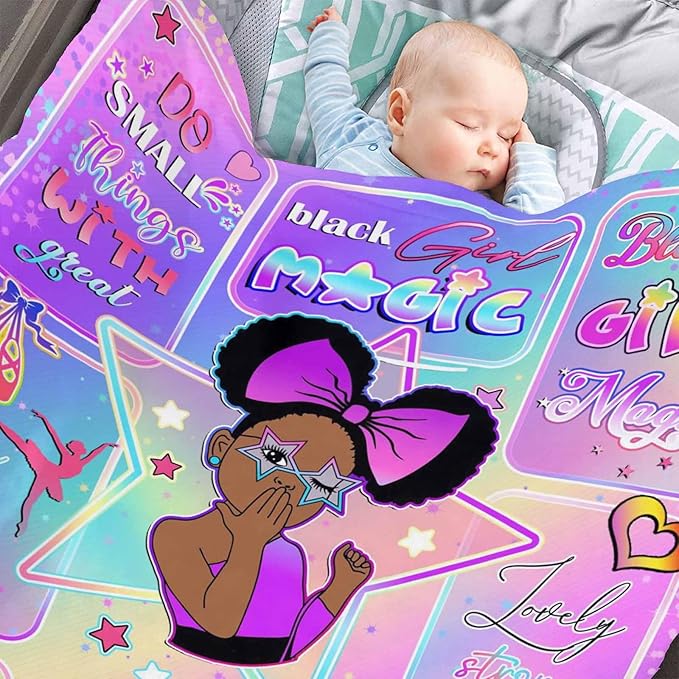 D-Story Personalized Throw Blankets, Custom Blankets with Name American African Girl Blanket Customized Blankets for Kids Adults Women Men Personalized Gifts