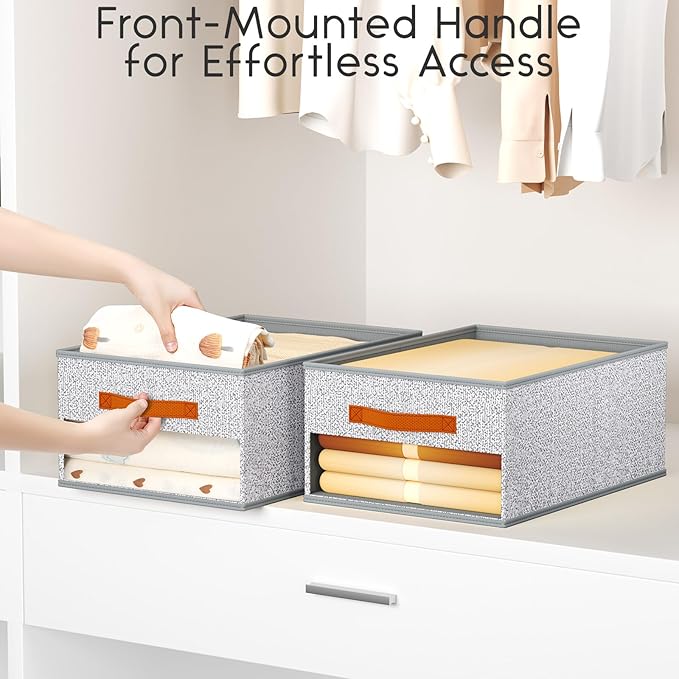Drawer Organizers and Storage - 8 Pack Foldable Pants Organizer with Clear Window & Handles, Fabric Closet Organizer for Clothes, Jeans, Sweaters, Towels, T-shirt, Scarf (Ant Light Gray)