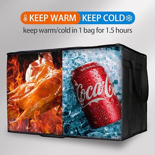 Bodaon 2-Pack Insulated Food Delivery Bag for Hot and Cold Meal, XXXL, Black, Grocery Tote Insulation Bag for Catering, Large Pizza Warmer