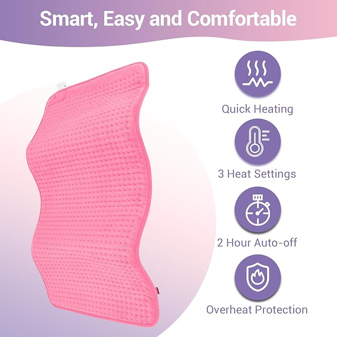 Comfytemp Heating Pad for Back & Period, Electric Extra Large Heat Pad, Birthday Gifts for Women Mom Dad & Mother Day Gift, Moist Neck Shoulder Legs Arm Knee Abdomen Heated Pad Washable, 12"x24", Pink