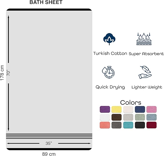 Hawmam Linen Jumbo Large Bath Sheets Towels 2 Pack Soft and Absorbent, Premium Quality 100% Cotton Towels (Sea Salt, Bath Sheet)