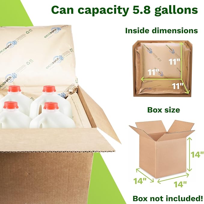IDL Packaging 14" x 14" x 14" Insulation Liners for Shipping Box, 5.8 Gallons Capacity, Pack of 6 - EcoMax™ Thermal-Paper Liners, Absorb Condensation - For Frozen Food, Meat, or Fish