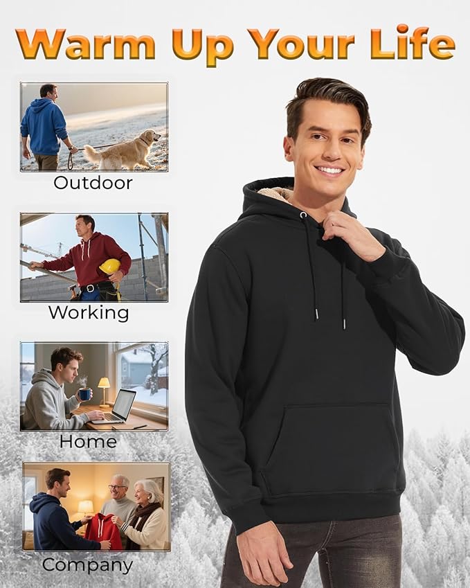 Boladeci Men's Sherpa Lined Hoodie Sweatshirts Heavy Fleece Cotton for Winter Cold Weather