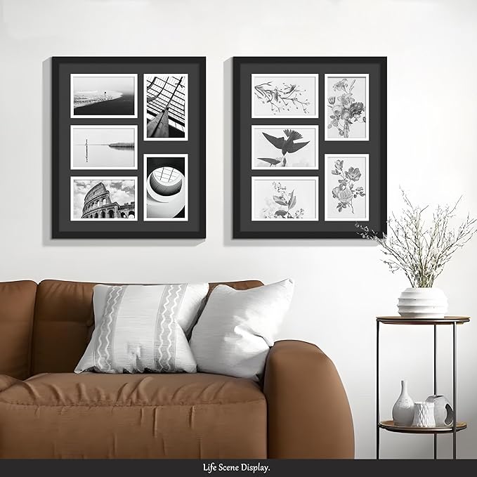 12.5x15 Collage Picture Frame, 4x6 Collage Picture Frame, Displays Five 4x6 inch Photos, Wall Decor Wall Hanging or Tabletop, Black Mat.