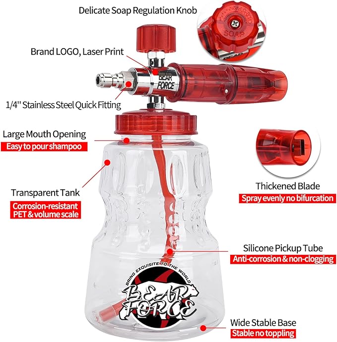 Pressure Washer Spray Gun M22-14 Max 3000 PSI with 1/4" Quick Connector Snow Foam Lance & 5 Spray Tips & Clip Nozzle Holder, Compatible for Some of Greenworks Kar-cher Ryobi Homelite Pressure Washer