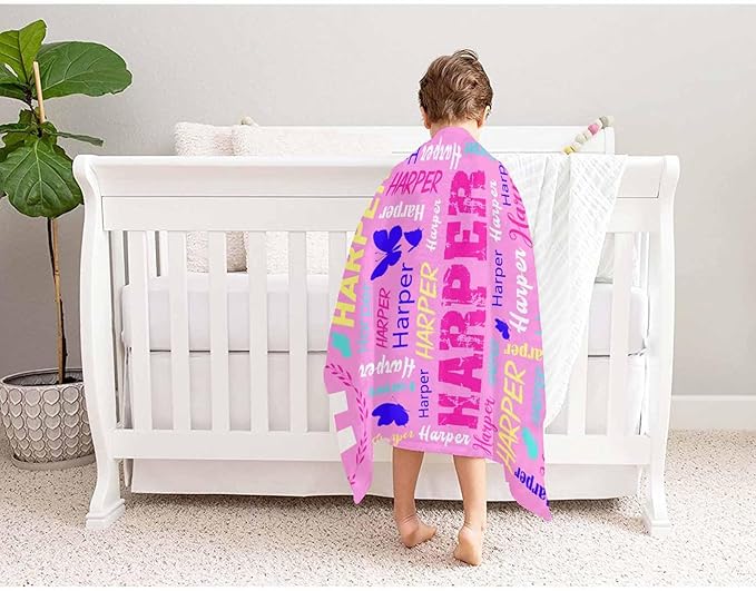 Ship Next Day, Personalized Baby Blanket for Boys Girls, Custom Butterflies Blanket with Name Super Soft Plush Flannel, Easter Christmas Brithday Gifts for Baby Shower Kids Toddlers Newborn