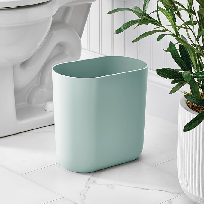 iDesign Small Slim Plastic Bathroom Trash Can, Garbage Can for Bedroom, Office, Desk, Dorm, 2-Pack, Blue
