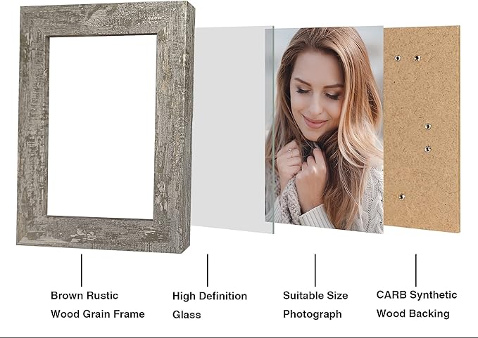 iRahmen 4x6 Picture Frame set of 4, High Definition Glass Distressed Moss Green Frame, 4 x 6 Wood Photo Frames for Desktop Display and Wall Mounting