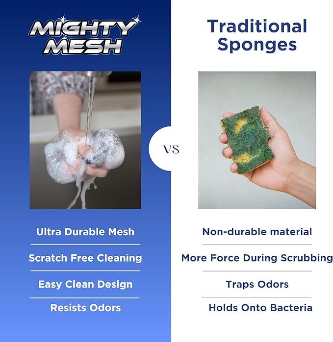 Mighty Mesh Pro Steel Mesh Cloths (8 Pack) with MagnaGrip Magnetic Storage | Powerful, Non-Scratch Kitchen Scrubber | Easy-Clean, Odor-Resistant Design for All Surfaces