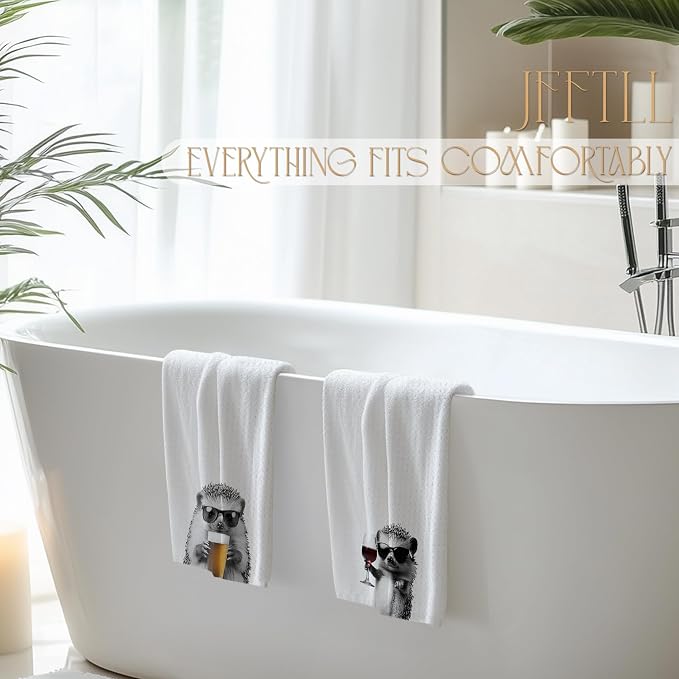 Funny Hedgehog Kitchen Towels Set of 2, Funny Kitchen Decor, Wine Station Wine Bar Decor, Black and White Hedgehog Owner Gift Hand Towel, Dining Room Decorative Tea Towel Dish Towels 16x24 Inch