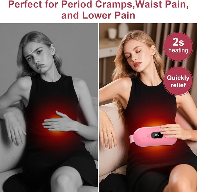 Portable Heating Pad for Period Cramps: New Cordless Menstrual Heating Pad with 3 Heat Levels and 3 Massage Modes, 3s Fast Heating Gift for Women and Girl Pink