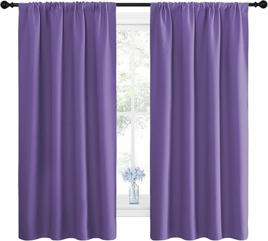 NICETOWN Kitchen Curtains, Short Blackout Drapes, Lilac Purple, 42" Wide by 54" Long, 2 PCs, Thermal Insulated Blackout Curtain Panels for Kids Room, Play Room