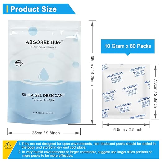Desiccant Packs for Storage – 10 Gram 80 Packs Moisture Absorbers for Food Storage, Food Grade Silica Gel Packets, Premium Desiccant for Foods, Electronics, Jewelry, Tools, Safe