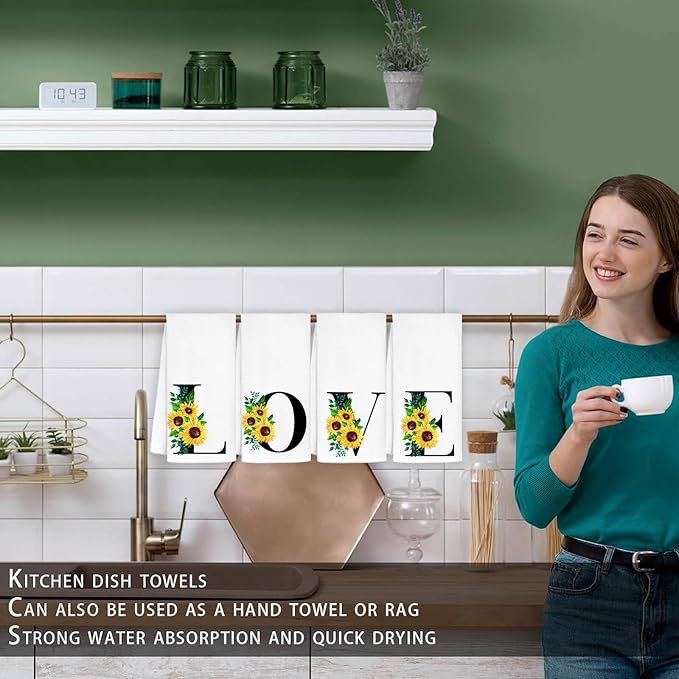 Monogrammed Sunflower Hand Towels,Ini-tial Z Tea Towel Letter Kitchen Towels,Sunflower Gifts for Women,Monogram Dish Towel 17x23 Inch,Kitchen Bathroom Decorative Ini-tial Gifts for Mom Wife