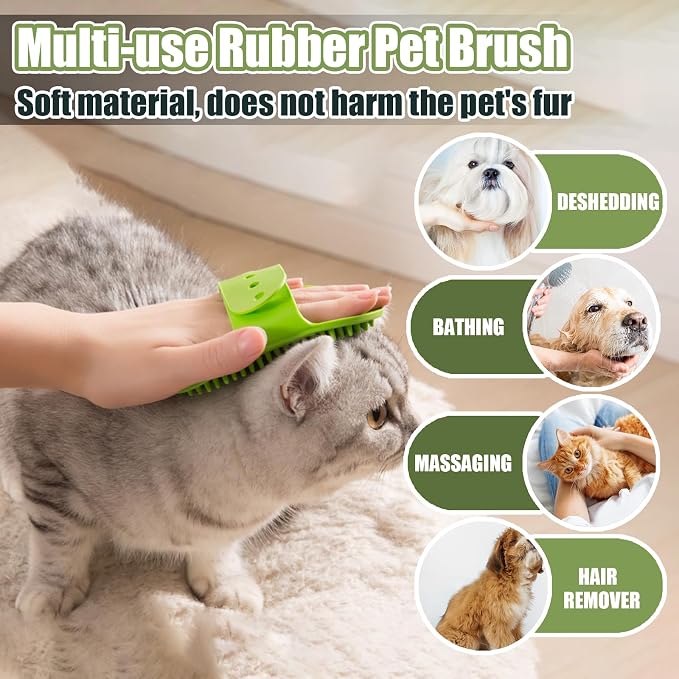 Bestac Pet Grooming Brush - Durable for Dogs & Cats, Ergonomic Handle, Soft Rubber Brush, Enhances Bath Efficiency, Ideal for Daily Fur Care & Bath Grooming of All Pets (Green, pack of 1)