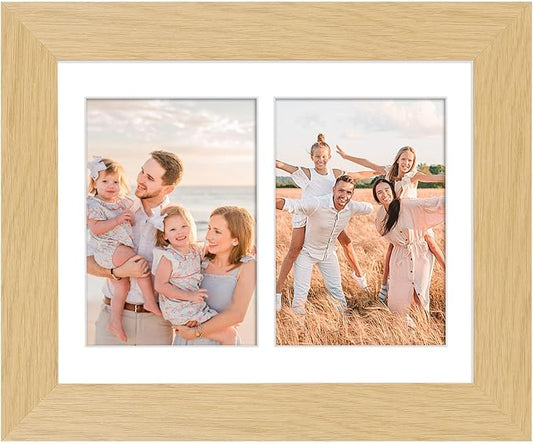 8.5x11 Picture Frame Display 2 opening Double 5x7 Picture Frame Collage,Multi Photo Frame with Mat,Plexiglass,Horizontal and Vertical Formats for Wall Decor,Natural Wood Grain
