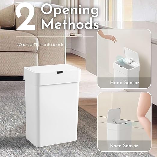 ELPHECO Bathroom Trash Can with Lid 2.5 Gallon Motion Sensor Slim Garbage Can Small Touchless Trash Bin Bathroom Decor 9.5 Liter Smart Waste Basket for Bedroom, Living Room, Toilet, White