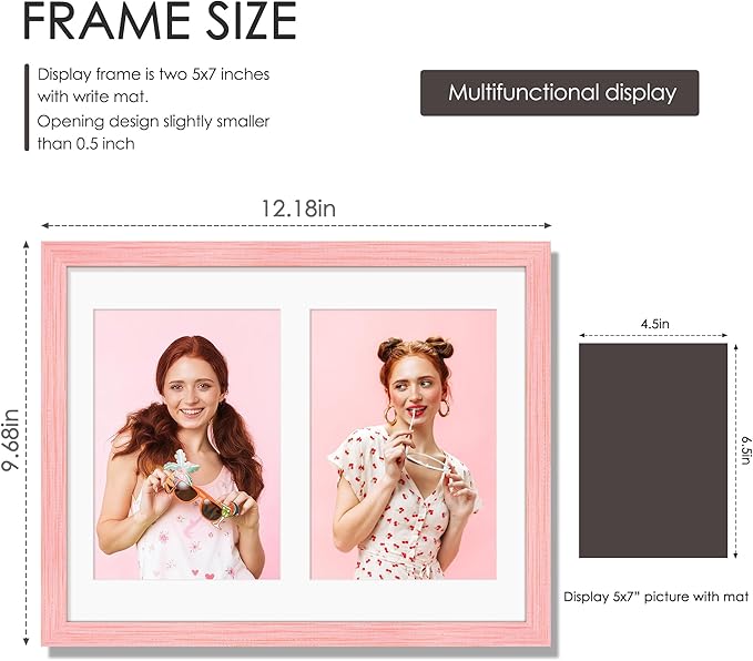 8.5x11 Double 5x7 Picture Frame Double Picture Frame Displays Two 5x7 inch Photos Available Horizontal Wall Mounting Display and Vertical Pink