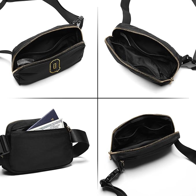 Gitus Belt Bag Fanny Pack Crossbody Bags with Initial Letter Patch Gifts for Wife Older Women Mother Coworker Bridesmaid Anniversary Travel Gifts Beach Gifts (Black-Q)