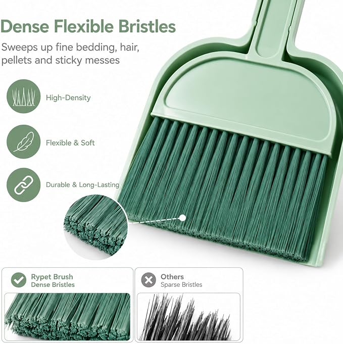 Rypet Mini Dustpan & Brush Set for Small Pet Cage Cleaning – Compact Handheld Broom for Guinea Pig, Rabbit, Hamster Bedding & Sticky Messes, Space-Saving, Deep-Corner Cage Cleaner Tool | Bunny Litter Box Brush, Fits Cage Corners, Hanging Hole Storage, ...