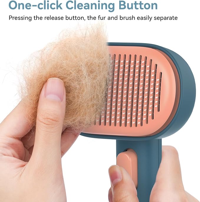 Aumuca Skin Friendly Self-Cleaning Slicker Brush for Dogs & Cats, Gentle Pet Grooming Tool for Shedding & Deshedding, Efficient Hair Remover for Long & Short Haired Pets | Self Cleaning Pet Brush for Long or Semi-Short Haired Cats, Removing Loose Fur &...