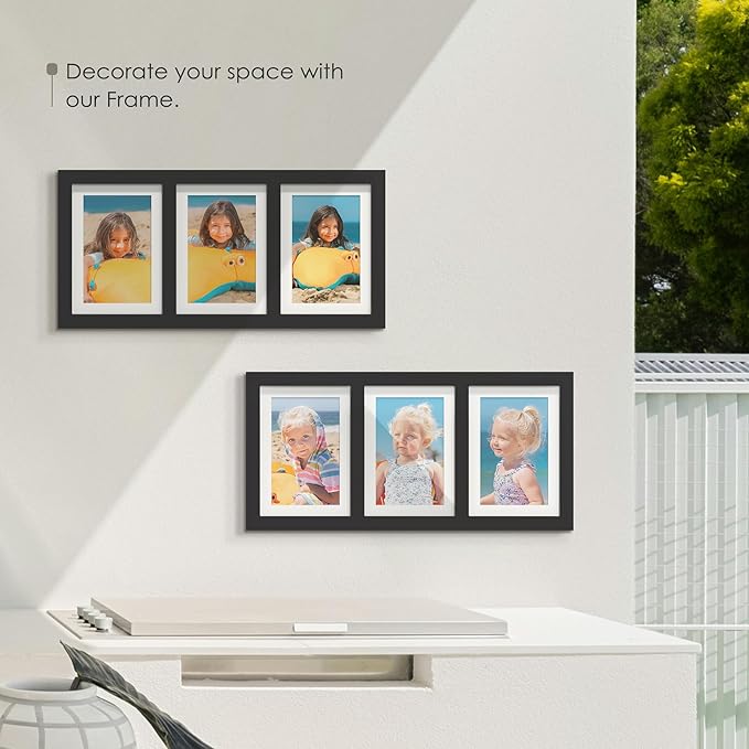 5x7 Picture Frame Collage Holds 3 Photos Made of High Definition Glass, Mat for Display 4x6 Picture Frame Collage Photo for Wall Decor Black