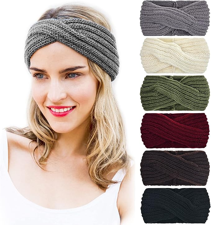 DRESHOW Winter Knit Chunky Headbands for Women Crochet Turban Knitted Ear Warmer Fashion Head Wrap 6 Pack