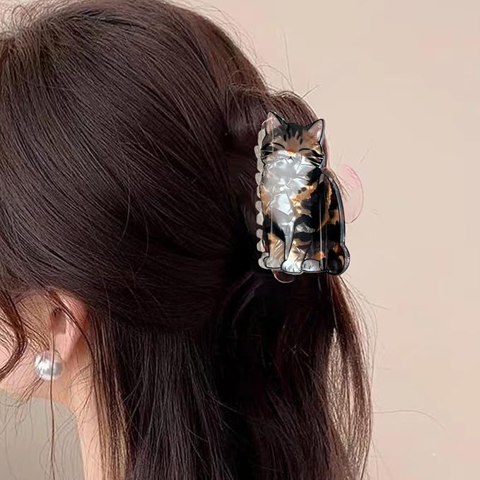 1pc Cat Hair Clips Cute Animal Hair Claw Clip Cartoon Cat Design Amber Cat Hair Jaw Clips Nonslip Acrylic Hair Clamps Medium Acetate Hair Barrette Summer Kawaii Hair Clips for Women Girls