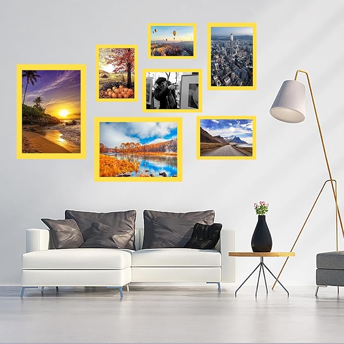 10x14 inch Wood Picture Frames for Wall Hanging,Diamond Painting Frames Rectangle Baby Scan Picture Frame for Family Walls Decoration,Anniversary,Wedding,Christmas,Halloween,Shower,Certificate (Yellow)