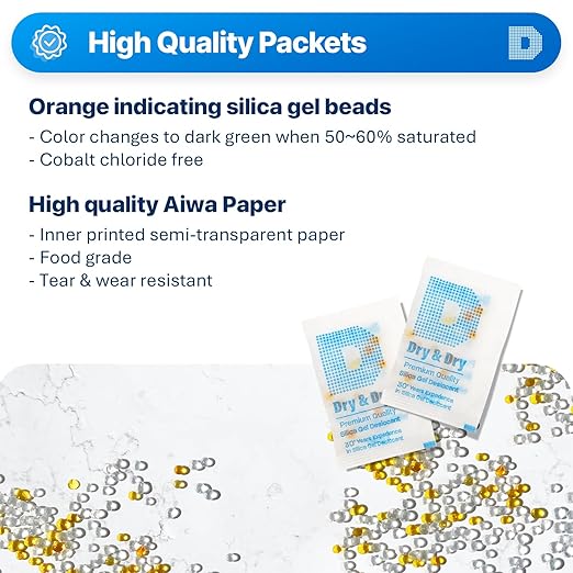 Dry & Dry Orange Indicating Silica Gel Packets Desiccants - Food Safe Silica Packs, Silica Gel Packets, Desiccant Packs for Food Storage - 200 Packets (2 Gram)