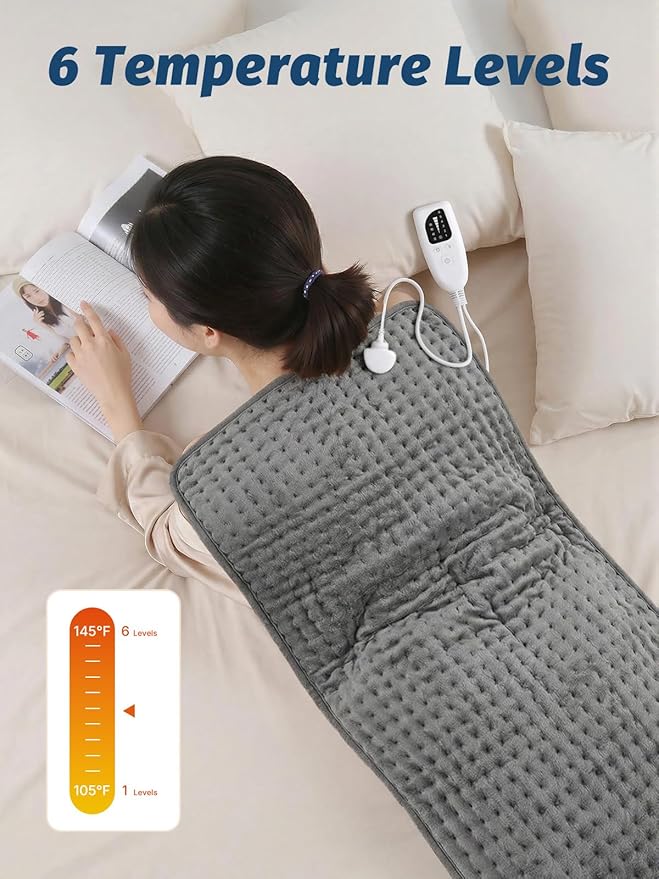 Heating Pad for Period Cramps Back Neck and Shoulders Pain Relief, 17”×33” Large Heated Pad with 4 Level Timing, 6 Level Heat Setting and Auto Shut Off, Gifts for Women, Men