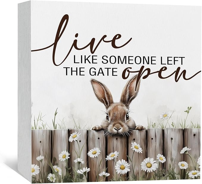 Farmhouse Rabbit Sign - Farmhouse Cottagecore Animal Office Kitchen Bedroom Decor,Rustic Farm Live like Someone Left the Gate Open Home Decor Signs,Duck Gifts for Women 6x6