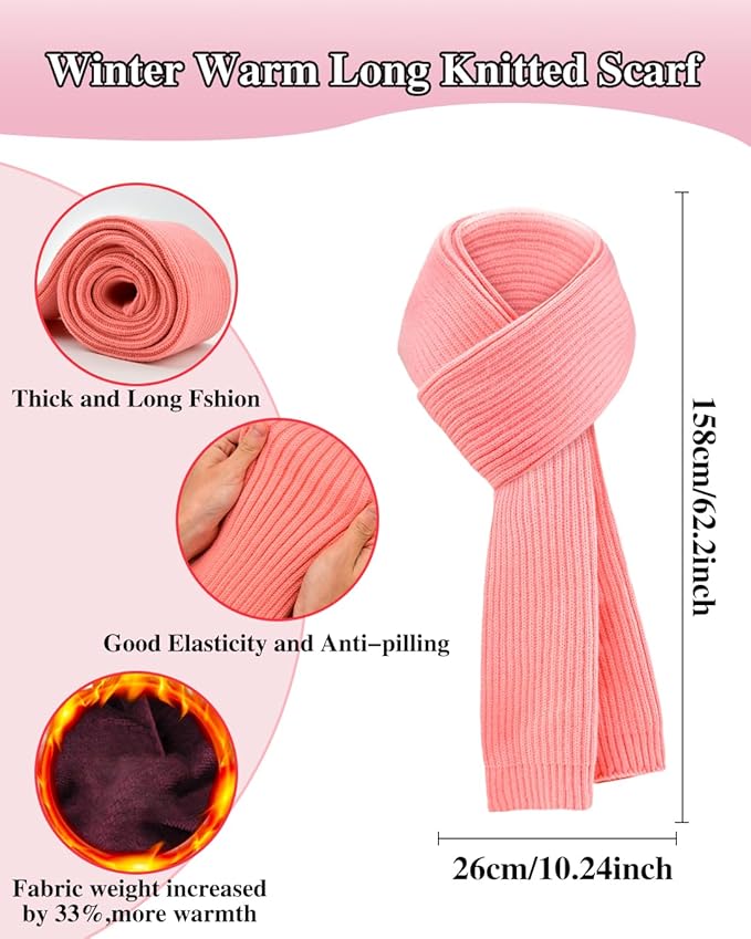 Winter Beanie Hat Scarf Gloves Set for Women, Fleece Knit Pompom Beanie Neck Warmer Long Scarf Touchscreen Gloves 3 in 1 Set