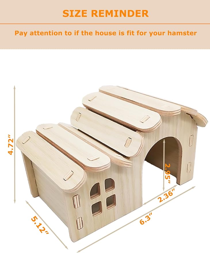 Hamster Hideout Cage Accessories - Hamster House and Habitat Wooden Hide Hut for Dwarf Gerbils and Mouse Mice Rat Other Small Animals etc.