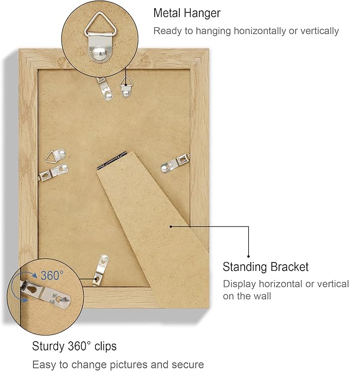 5.5x8.5 Picture Frame Set of 4, Made of Real Glass and Natural Oak Frame, 5.5 by 8.5 Photo for Wall or Tabletop