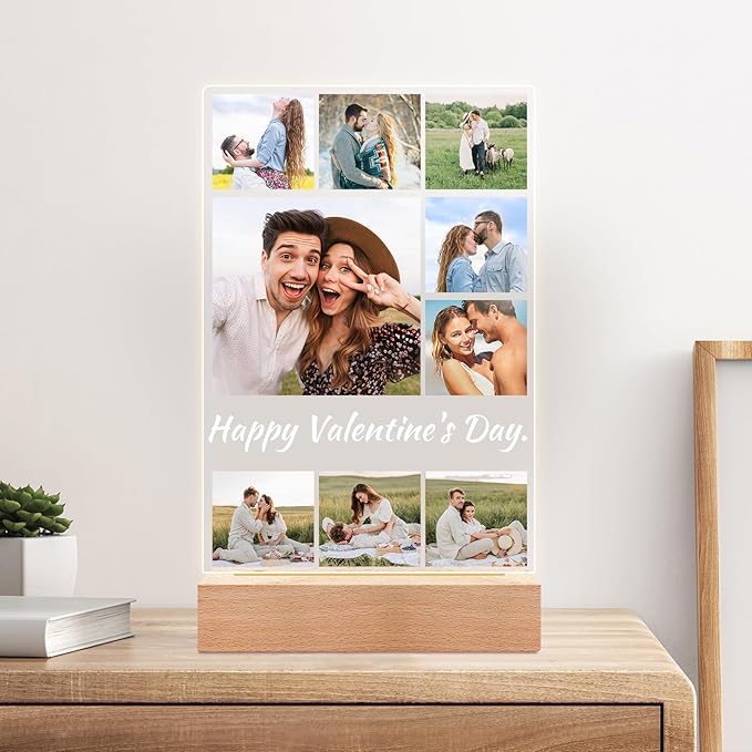 Custom Picture Frame with Photo, Personalized Photo Frame with Night Light, Customizable Picture Frames, Personalized Anniversary Birthday Gifts for Women Men Girlfriend Boyfriend Couple