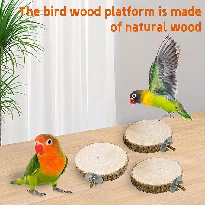 3PCS 3.9In Natural Bird Perches for Cage Round Wooden Parrot Stand Platform